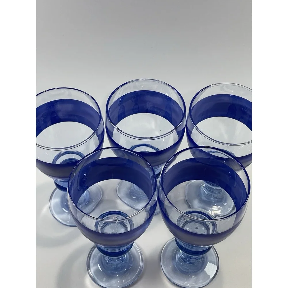 Vintage‎ Libbey Nova Blue Water Goblets  Set Of 5   7.5" Tall ~Discontinued~ - Picture 2 of 11